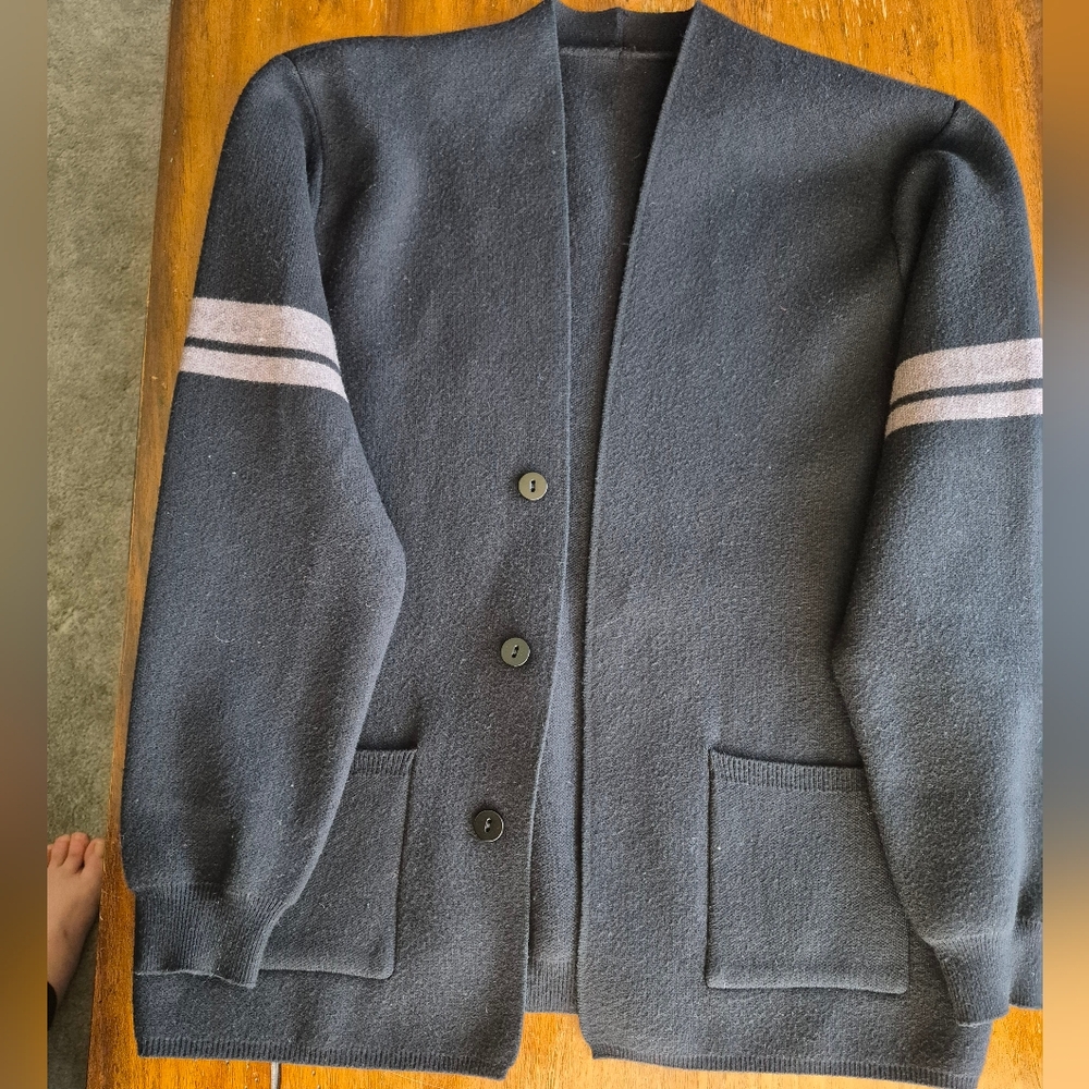 Black Cardigan with Gray Stripes - Picture 3 of 6